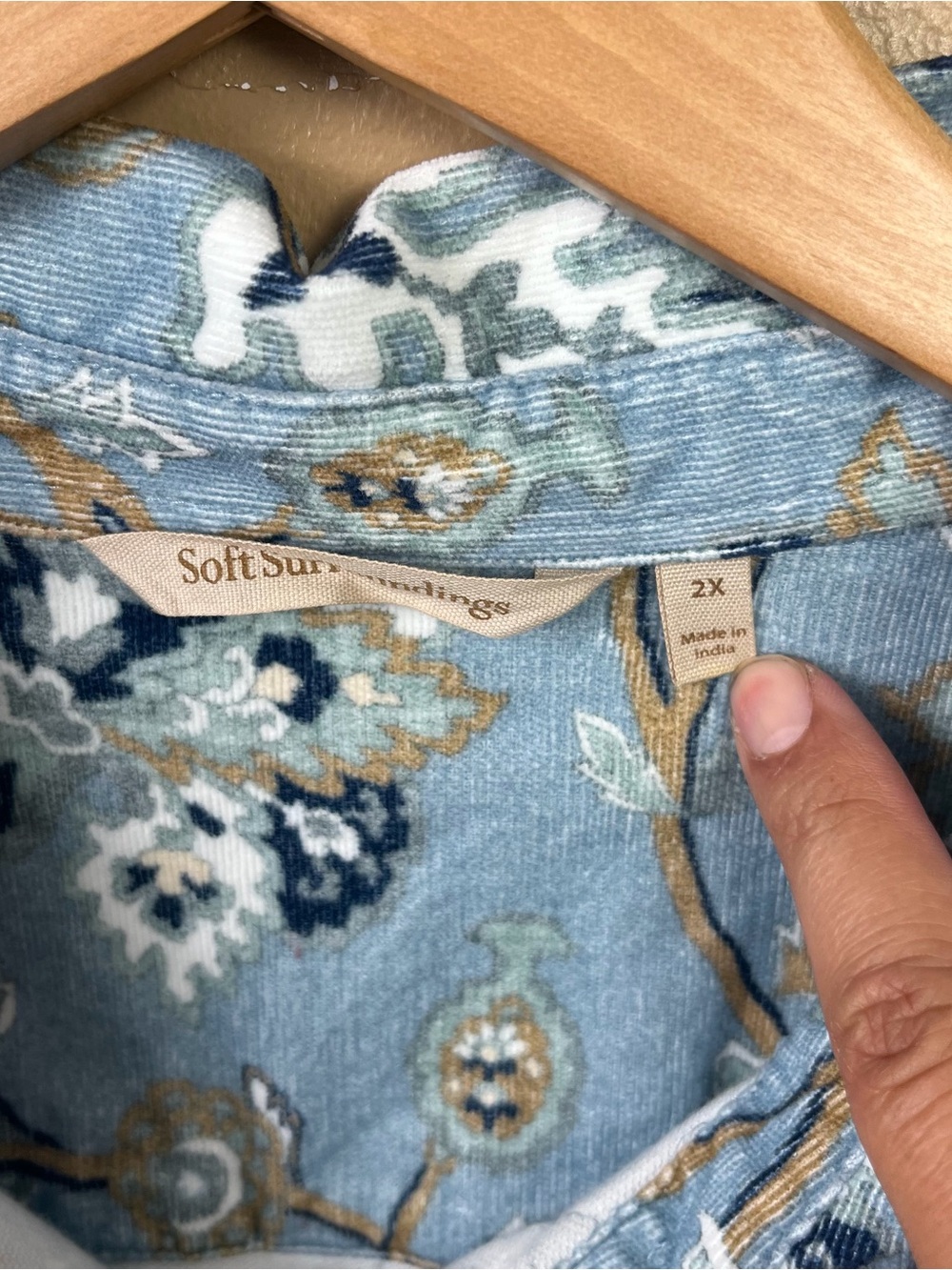 Soft Surroundings Stretch Corduroy Long Sleeve Big Shirt Blue Floral 2XL - Picture 4 of 11
